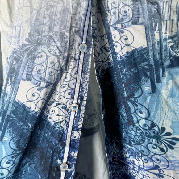 RARE:  Bugatchi 3X Long Sleeve Button Up Shirt Blue White Venice Scene - Picture 7 of 11